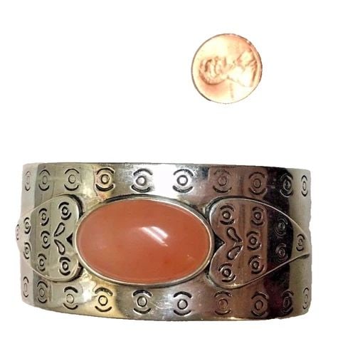 925 STERLING SILVER CUFF BRACELET AGATE VINTAGE ( 7 INCH ) 59.3 GRAM (1 of 2)