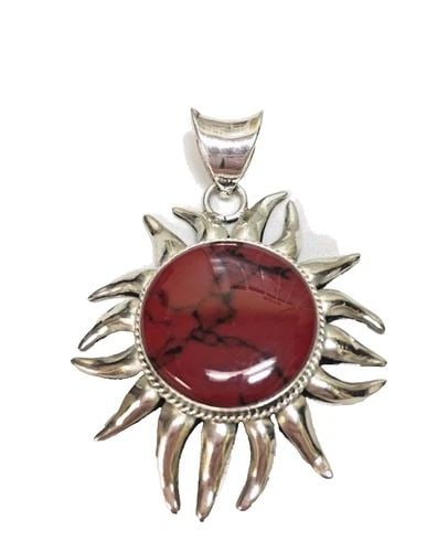 VINTAGE SUN PENDANT 950 SILVER WITH RED GEM STONE 38 GRAM (1 of 2)