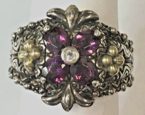 BARBARA BIXBY 925 SILVER RING, 18K ACCENTS, DIAMOND AND GARNET (SIZE 8) 14.5G (1 of 2)