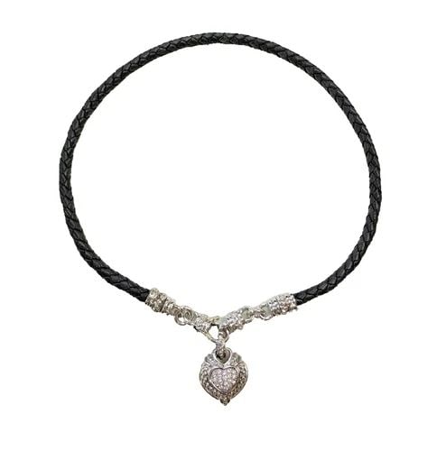 JUDITH RIPKA MAGNETIC LEATHER NECKLACE STERLING HEART PENDANT ( 18 INCH ) (1 of 2)