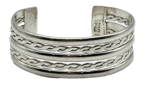925 MEXICO STERLING SILVER LAYERED CUFF / BRACELET ( 6.5 INCH ) 33.6 GRAMS (1 of 2)