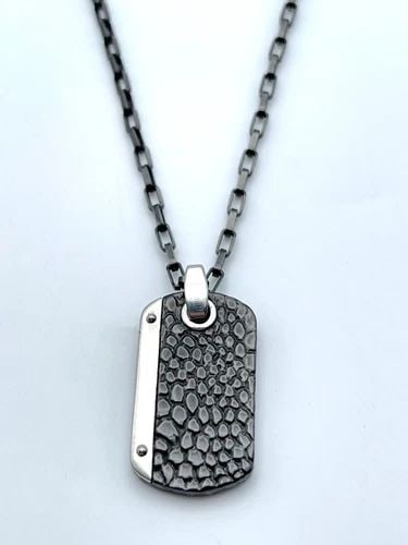 ITALGEM BLACK STEEL NECKLACE WITH DOG TAG STYLE PENDANT ( 22 INCH ) 23.7 GRAM (1 of 2)