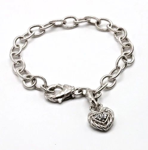 JUDITH RIPKA 925 STERLING SILVER HEART BRACELET, C.Z. (7.5 INCH) 16.5 GRAMS (1 of 2)