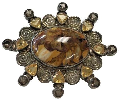 SAJEN 925 STERLING SILVER PENDANT BROOCH PIN WITH STONES 21.4 GRAM (1 of 2)