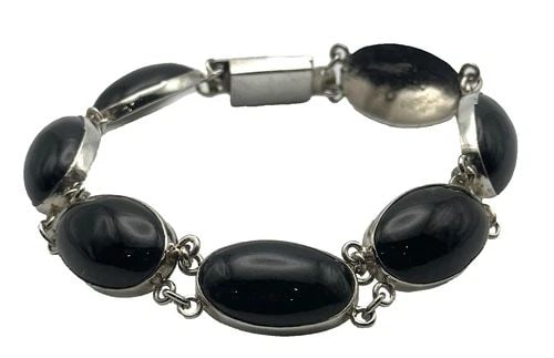 925 STERLING SILVER BRACELET WITH NATURAL ONYX STONES (7.75 INCH) 31.1GRAMS (1 of 2)