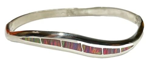 STERLING SILVER HINGED BRACELET WITH LAB-CREATED OPAL INLAY ( 19.7 GRAM ) (1 of 2)
