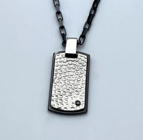 ITALGEM BLACK STEEL CHAIN WITH DOG TAG HAMMER FINISH PENDANT 20" INCHES (1 of 2)