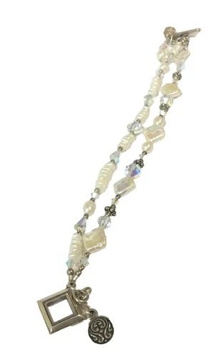 TRES JOLIE 925 STERLING SILVER BRACELET WITH MOTHER OF PEARL (7 INCH) 23.2 GRAMS (1 of 2)