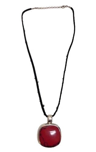 VINTAGE STERLING SILVER NECKLACE WITH RED GEM STONE PENDENT ( 20 INCH ) 19.8G (1 of 2)