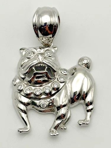 925 SILVER BULLDOG PENDANT WITH CUBIC ZIRCONIA 21.5 GRAMS (1 of 2)