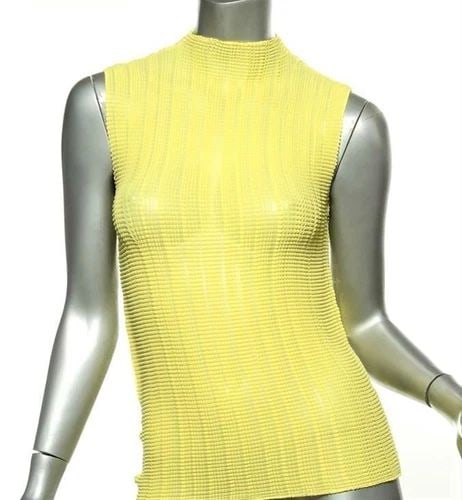 GIVENCHY BRIGHT YELLOW PLEATED SLEEVELESS ACCORDION TOP BLOUSE SIZE: 42 (1 of 2)