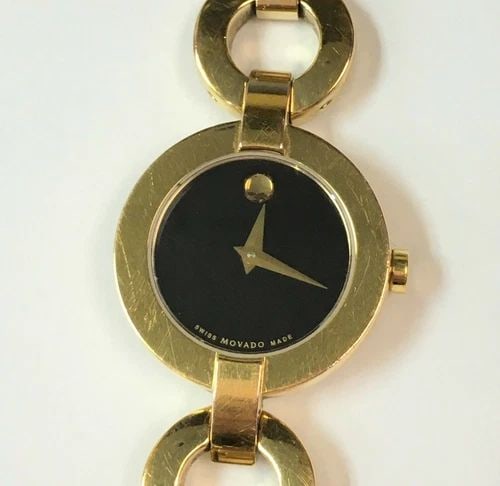 LADIES' MOVADO WATCH BELA MODA GOLD COLOR 10.321.104 (MISSING CLASP, FOR PARTS) (1 of 2)