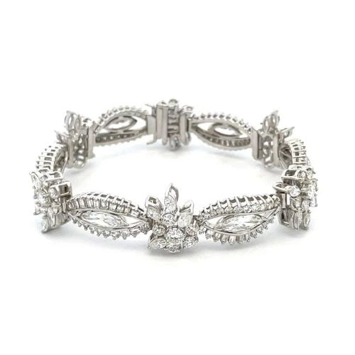 PLATINUM 14CT DIAMOND BRACELET FLORAL & MARQUISE LINK DRESS WEAR (1 of 2)