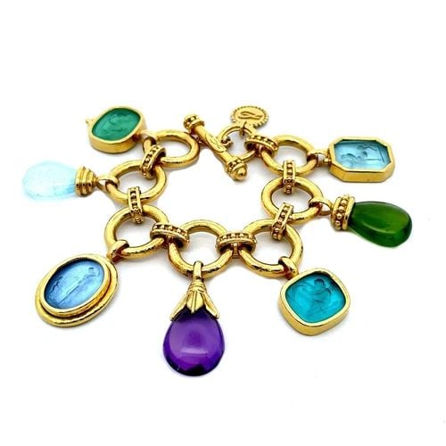 ELIZABETH LOCKE CHARMS BRACELET MULTICOLOR GEM 18K YELLOW GOLD INTAGLIOS (1 of 2)