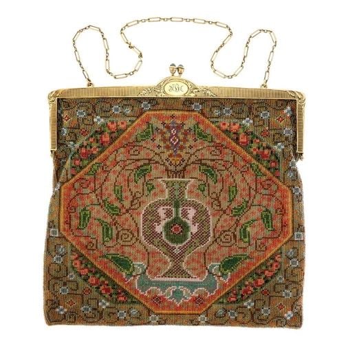 TIFFANY & CO. GOLD TAPESTRY BAG MULTICOLOR GEMS 14K YELLOW BEADED PURSE (1 of 2)