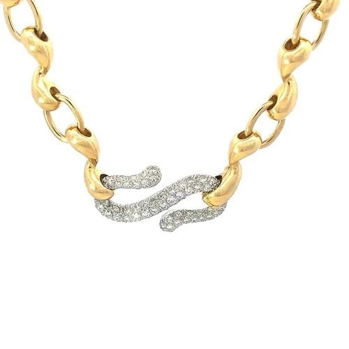 TIFFANY & CO. DIAMOND NECKLACE GOLD PLATINUM 18K YELLOW PAVE S FANCY LINK: TIFFANY & CO. DIAMOND NECKLACE GOLD PLATINUM 18K YELLOW PAVE S FANCY LINK This is a lovely authentic necklace is by Tiffany & Co. The east west S pendant is platinum full decorated with sparkling pave