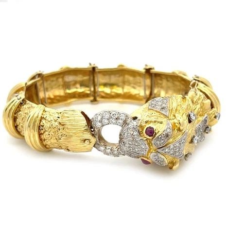 !8K LARGE DIAMOND RUBY DRAGON HEAD DOOR KNOCKER FLEX DOME LINK BRACELET (1 of 2)