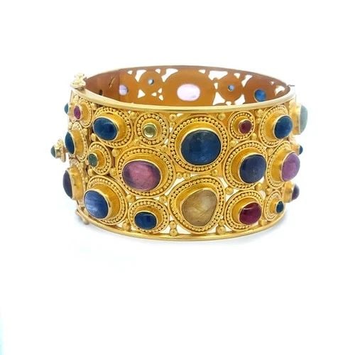 CAROLYN TYLER GOLD WIDE BRACELET 22K 18K YELLOW MULTICOLOR GEMS 107.9G (1 of 2)