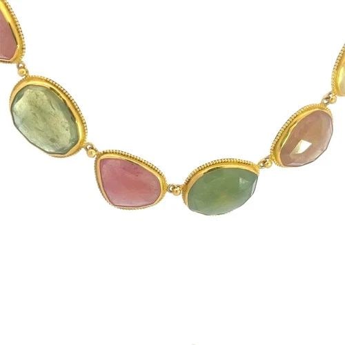 CAROLYN TYLER 22K GOLD COLLAR NECKLACE YELLOW GEMSTONE BEZEL SET LINKS (1 of 2)