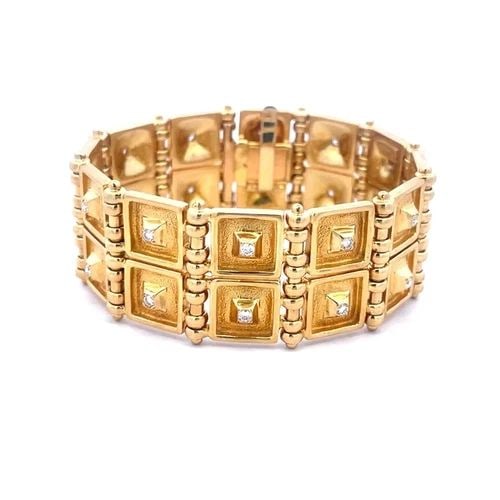 MAPAMENOS NATEPAS DIAMOND GOLD BRACELET 18K YELLOW SQUARE LINK STYLE (1 of 2)