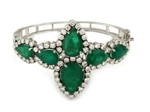 DIAMOND EMERALD GOLD BRACELET SET WITH 6 LARGE PEAR SHAPE EMERALDS (1 of 2)