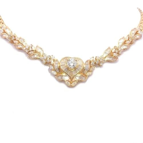 DIAMOND GOLD FLORAL NECKLACE 5.09CT 18K YELLOW PANTHER LINK GIA CERTIFICATE (1 of 2)