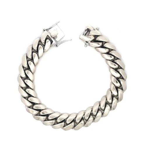CURB LINK GOLD BRACELET 14K WHITE MEN'S HEFTY CHAIN 158.2GR! (1 of 2)