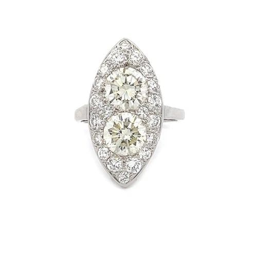 VINTAGE DOUBLE SOLITAIRE DIAMONDS 14K WHITE GOLD MARQUISE COCKTAIL RING (1 of 2)