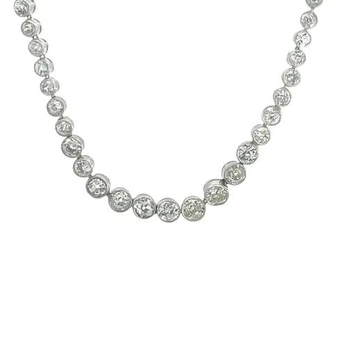 DIAMOND PLATINUM TENNIS NECKLACE 14K GOLD GRADUATED BEZEL SET STYLE (1 of 2)