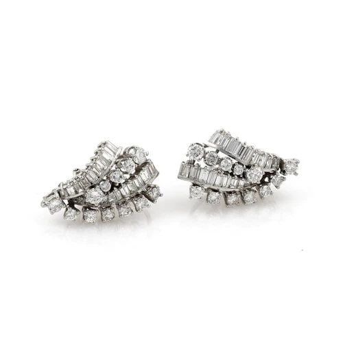 VINTAGE 5CT DIAMOND PLATINUM 4 ROWS FANCY POST CLIP EARRINGS LIQUIDATION (1 of 2)