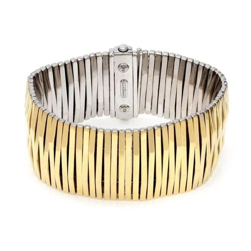 CHIMENTO 18K TWO TONE GOLD REVERSIBLE 31MM WIDE FLEX BRACELET 94GR LIQUIDATION!: CHIMENTO 18K TWO TONE GOLD REVERSIBLE 31MM WIDE FLEX BRACELET 94GR ! Chimento 18k Two Tone Gold Reversible 31mm Wide Flex Bracelet 94gr ! Description This is a fashionable and chic bracelet by Chiment