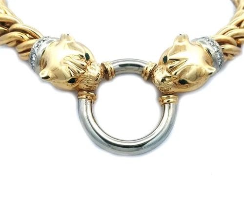 DIAMOND GOLD PANTHER NECKLACE 14K TWO TONE DOOR KNOCKER PUFFED CHAIN 116 GRAMS (1 of 2)