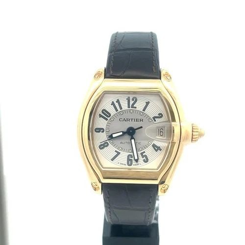 CARTIER ROADSTER SANTOS MEN'S WATCH AUTOMATIC 18K GOLD LEATHER BAND REF.2524: CARTIER ROADSTER SANTOS MEN'S WATCH AUTOMATIC 18K GOLD LEATHER BAND REF.2524 This is a fabulous authentic men's wristwatch by Cartier from the Roadster Collection. The case is crafted from 18k yellow 