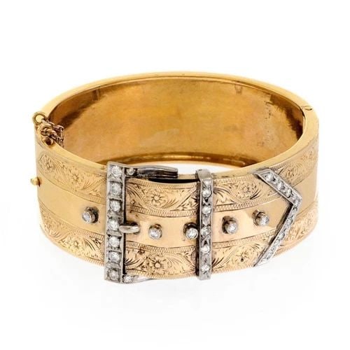 VINTAGE 1 CARAT 18K TWO TONE GOLD BELT BUCKLE WIDE BRACELET - LIQUIDATION: VINTAGE 1 CARAT 18K TWO TONE GOLD BELT BUCKLE WIDE BRACELET - Vintage 1 Carat 18k Two Tone Gold Belt Buckle Wide Bracelet - Description This lovely wide band vintage bracelet is crafted 18k yellow and