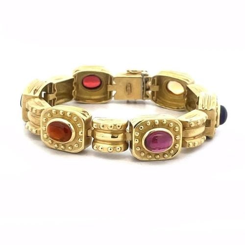 SEIDENGANG GOLD & GEMS BRACELET 18K YELLOW MULTICOLOR RECTANGLE LINKS 64 GRAMS (1 of 2)