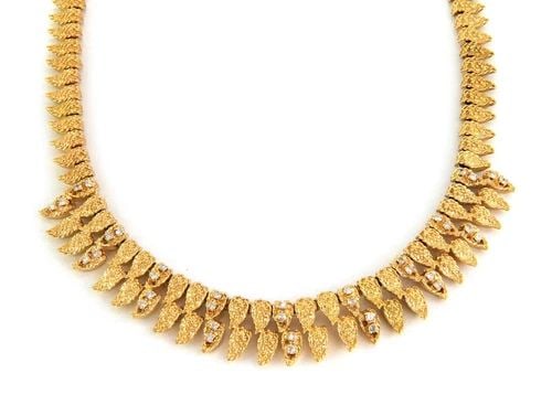 ESTATE 1CT DIAMOND 18K YELLOW GOLD TEXTURED LEAF LINK NECKLACE LIQUIDATION (1 of 2)