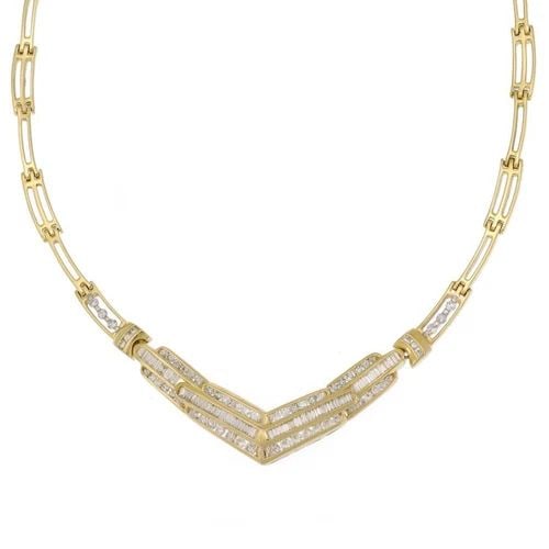 BAGUETTE ROUND 7CT DIAMOND 18K GOLD V PENDANT COLLAR NECKLACE LIQUIDATION! (1 of 2)