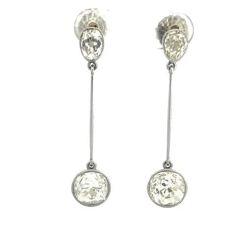 VICTORIAN DIAMOND PLATINUM EARRINGS 5CT DANGLE STYLE GOLD POSTS (1 of 2)