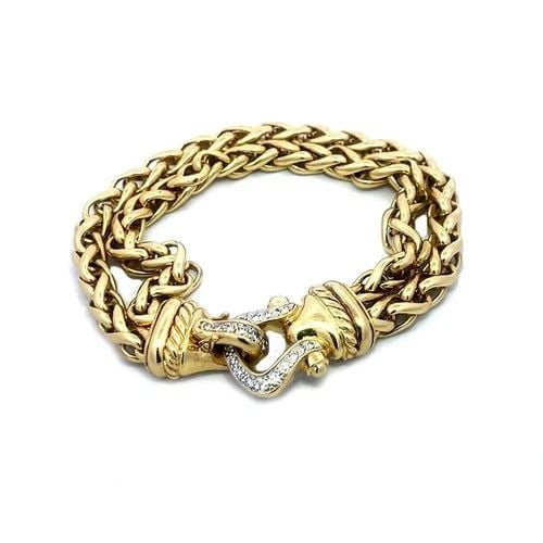 DAVID YURMAN GOLD BRACELET DIAMOND 18K YELLOW DOUBLE SPIGA CHAIN: DAVID YURMAN GOLD BRACELET DIAMOND 18K YELLOW DOUBLE SPIGA CHAIN This lovely chain bracelet is by David Yurman, it is a fine piece of jewelry featuring 18k yellow gold double Spiga chain attached to a