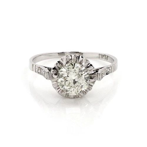ART DECO 1.49CT EUROPEAN CUT SOLITAIRE ACCENT DIAMOND PLATINUM RING LIQUIDATION (1 of 2)
