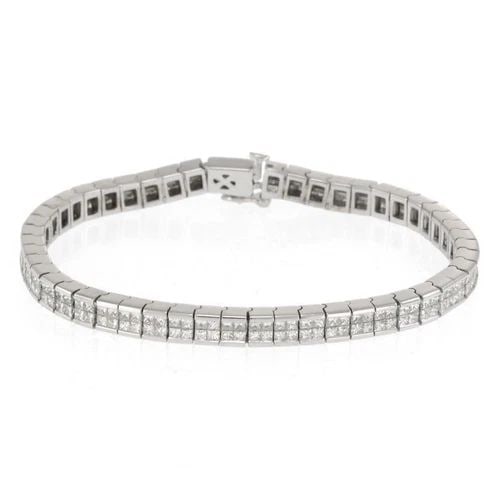 ESTATE 8CT PRINCESS CUT DIAMOND 18K GOLD 5MM TENNIS BRACELET LIQUIDATION!: ESTATE 8CT PRINCESS CUT DIAMOND 18K GOLD 5MM TENNIS BRACELET ! Estate 8ct Princess Cut Diamond 18k Gold 5mm Tennis Bracelet ! Description This elegant box shape flex link tennis bracelet is crafted fr