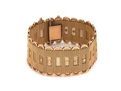 PORTUGAL VINTAGE 19K ROSE GOLD 30MM WIDE MESH LINK BRACELET LIQUIDATION! (1 of 2)