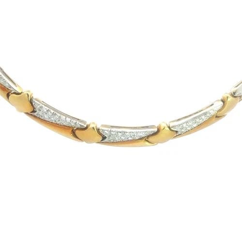 GARAVELLI DIAMOND GOLD NECKLACE 18K TWO TONE COLLAR STYLE ITALIAN: GARAVELLI DIAMOND GOLD NECKLACE 18K TWO TONE COLLAR STYLE ITALIAN Elevate your style with this Garavelli diamond and gold necklace, it is a stunning piece of fine jewelry featuring both yellow and whi