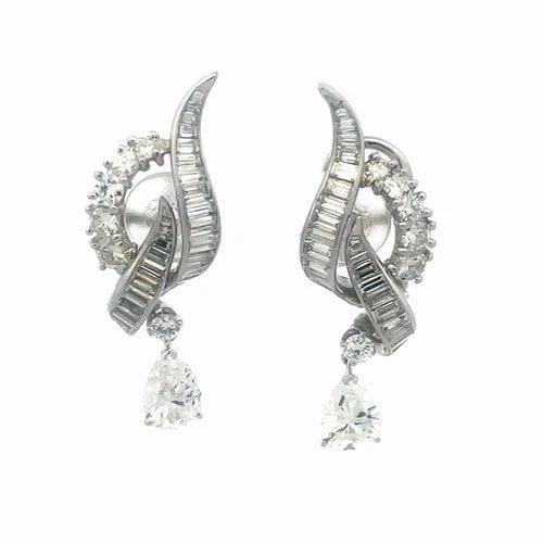 DIAMOND 5.25CT PLATINUM EARRINGS BRIDAL DROP STYLE GOLD POST CLIP BACK (1 of 2)