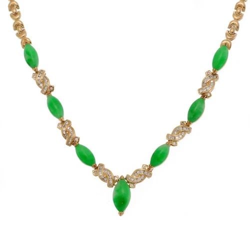 ESTATE JADE DIAMOND 18K YELLOW GOLD FANCY LINK NECKLACE LIQUIDATION (1 of 2)
