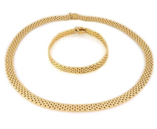 PANTHER BRACELET NECKLACE SET ITALY 18K YELLOW GOLD LINK 7MM (1 of 2)