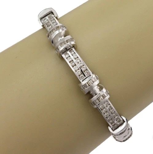 NEW 5.40CT DIAMONDS BRACELET 14K WHITE GOLD BAR LINK: NEW 5.40CT DIAMONDS BRACELET 14K WHITE GOLD BAR LINK New 5.40ct Diamonds 14k White Gold Bar Link Bracelet ! Description This is a new without tag stunning diamond bracelet, it is crafted from 14k whit