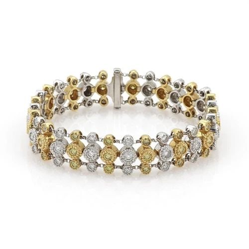 ESTATE 4CT FANCY YELLOW WHITE DIAMOND 18K GOLD 3 ROW BRACELET LIQUIDATION! (1 of 2)