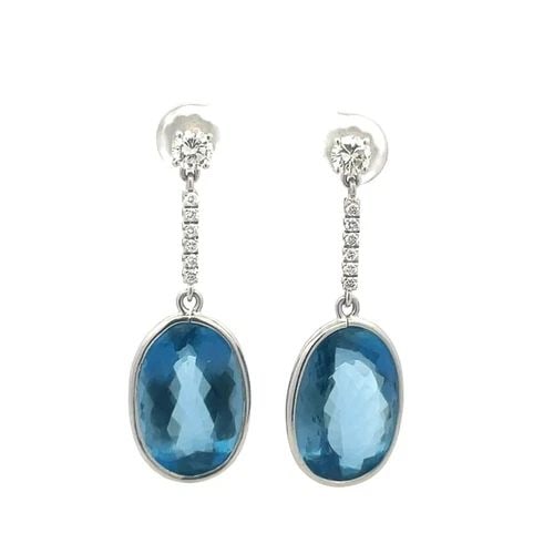 70 AQUAMARINE GOLD EARRINGS DIAMOND 14K WHITE DROP DANGLE STYLE (1 of 2)