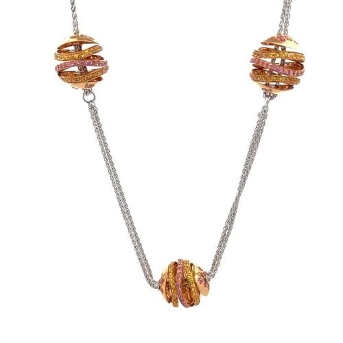 6730 SAPPHIRE 18K TRI-COLOR GOLD NECKLACE MULTI-RING MOTIFS DOUBLE CHAIN (1 of 2)